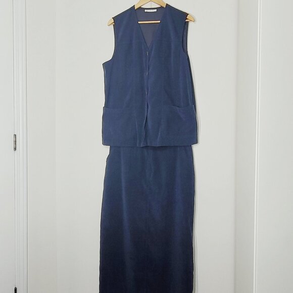 Lana Lee Petite Vintage Navy Blue Set  Sleeveless Vest Matching Skirt Plus Sz 16 - Picture 1 of 16